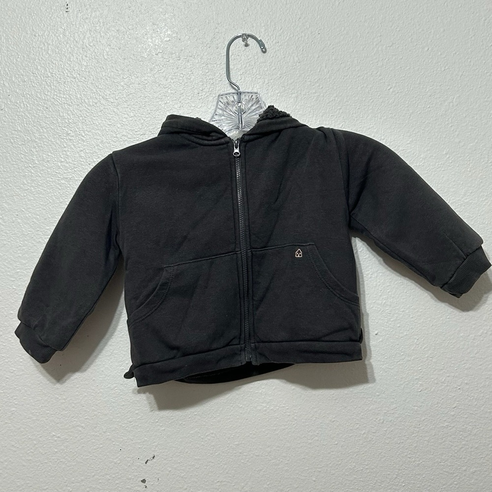 Zara Baby Black Shearling Lined Coat With Hood Toddler Size 18-24 Months Boys‎